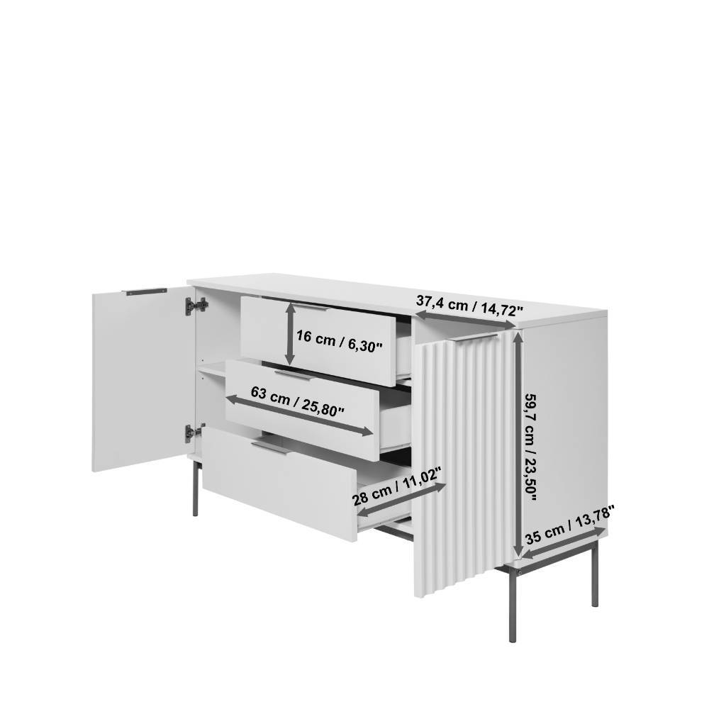 Sideboard Bryan in Weiß mit Vierfußgestell aus Metall