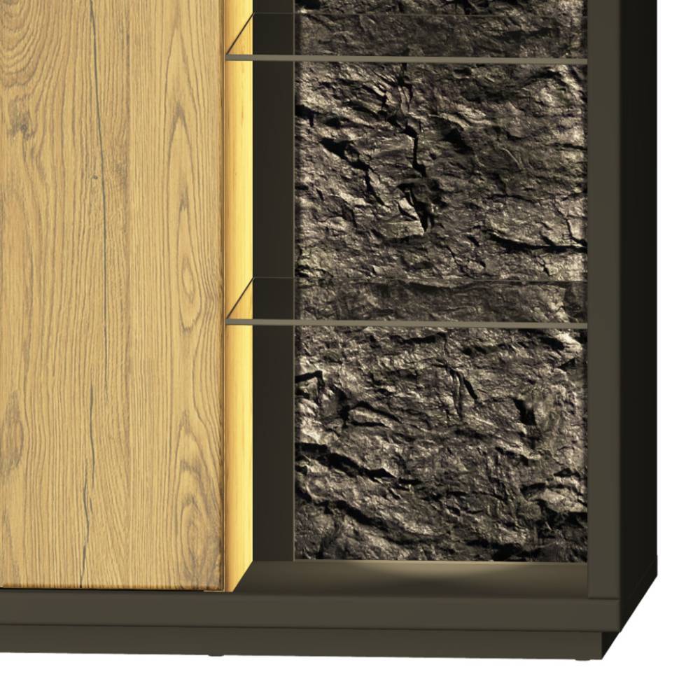 Wohnzimmer Highboard Ostoro in Schwarzgrau und Wildeiche Bianco