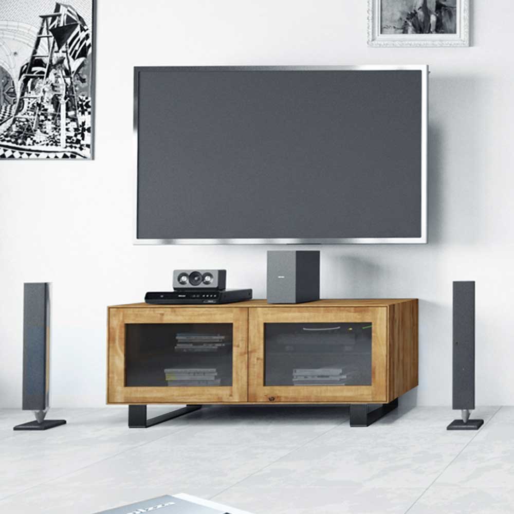 TV Board Vaneri aus Wildeiche Massivholz mit Glastüren