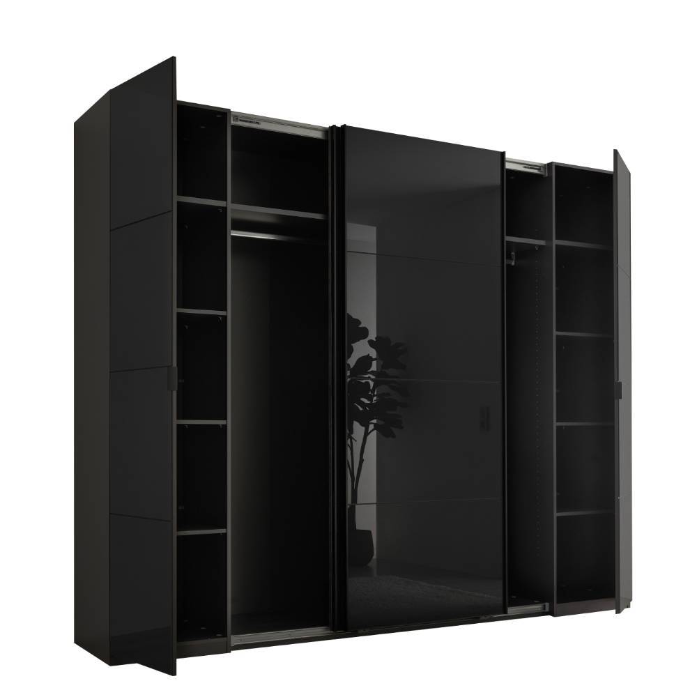 Kleiderschrank Giglio in Schwarz Front glasbeschichtet