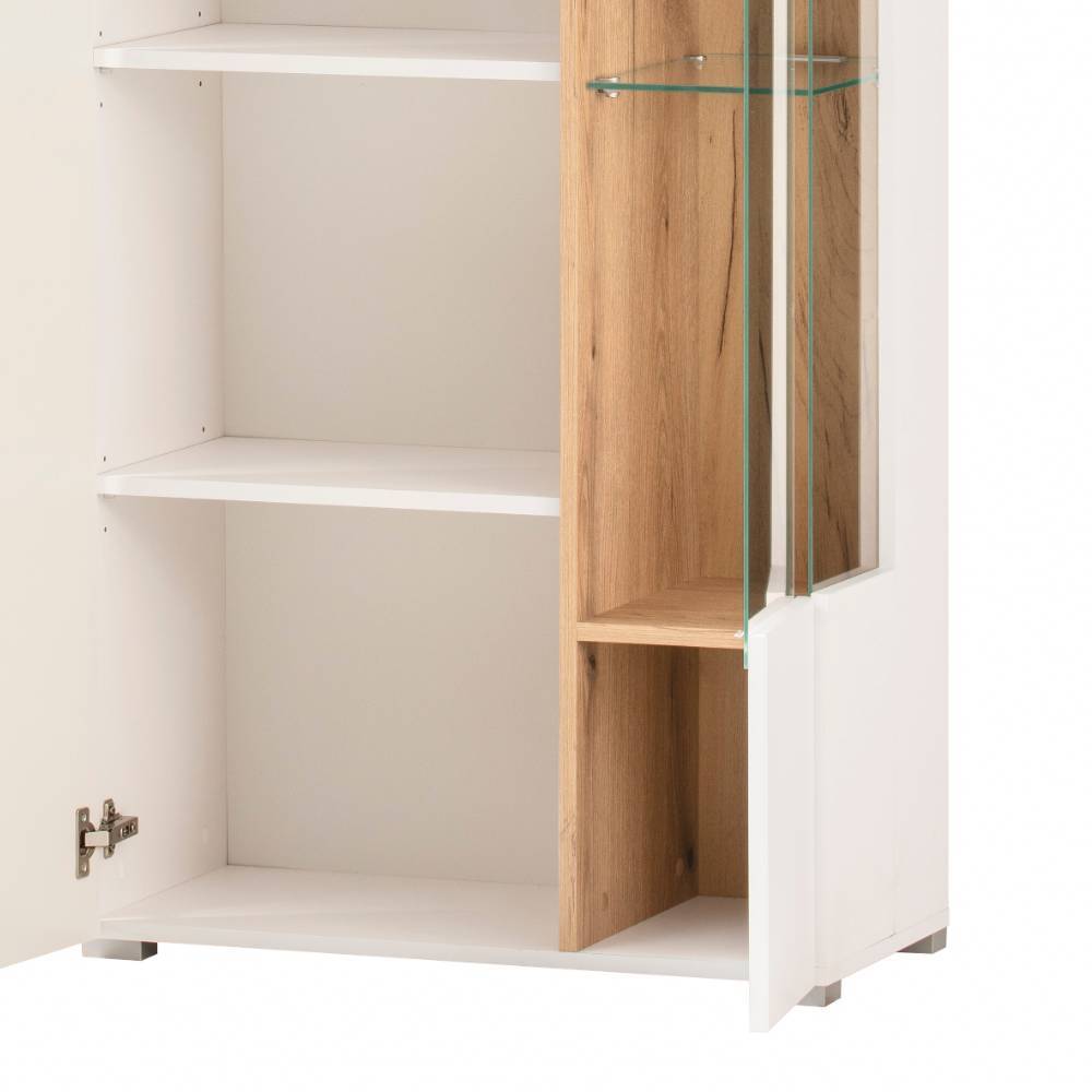 Stauraumvitrine Vrenessa in Weiß matt mit Glastür