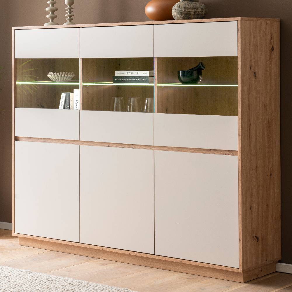 Highboard Vitrine Ikba mit Glastüren 164 cm breit