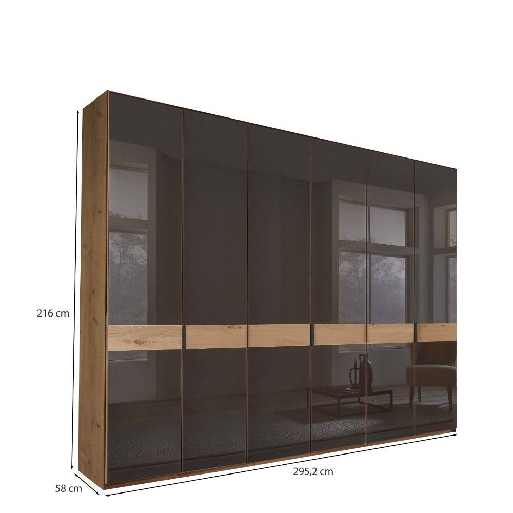 Kleiderschrank mit Glasfront Merkur in Eiche Bianco und Dunkelbraun