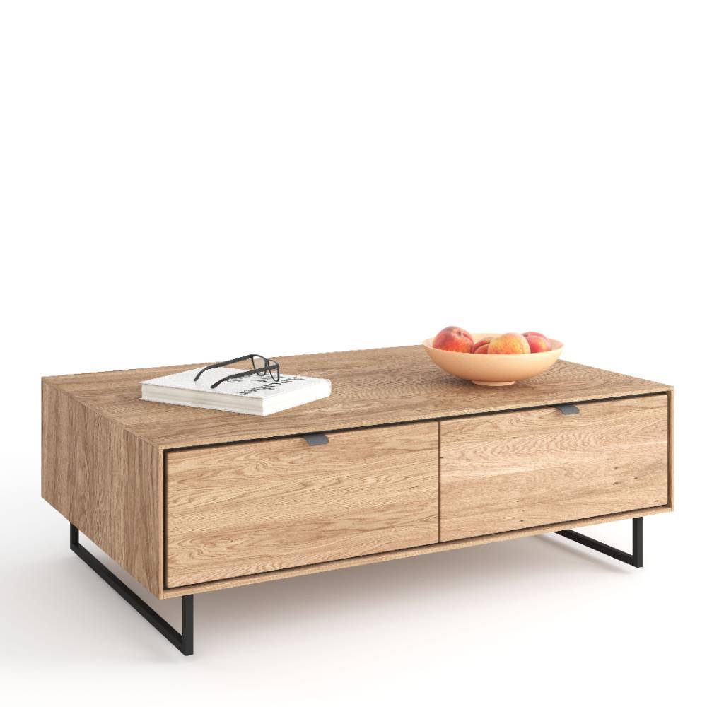 Wohnzimmer Tisch Flo mit zwei Schubladen und Bügelgestell