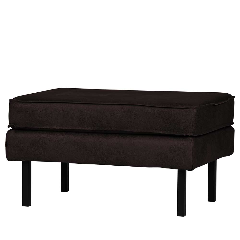 Retro Polsterhocker Lonzavez in Schwarz Recyclingleder im Retrostil