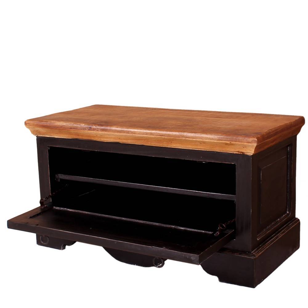 Garderobenset Barocara aus Mangobaum Massivholz in Schwarz (dreiteilig)