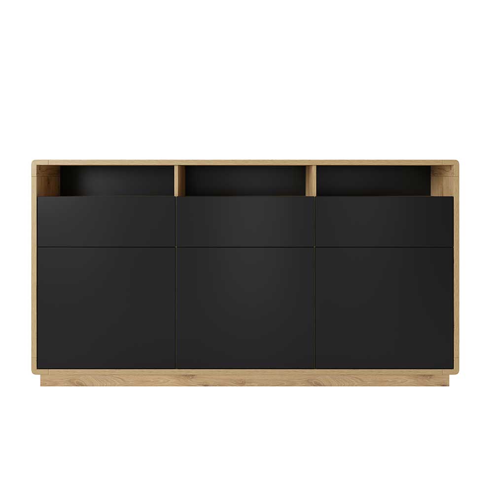 Wohnzimmer Sideboard Sismail in Wildeichefarben und Schwarz 180 cm breit