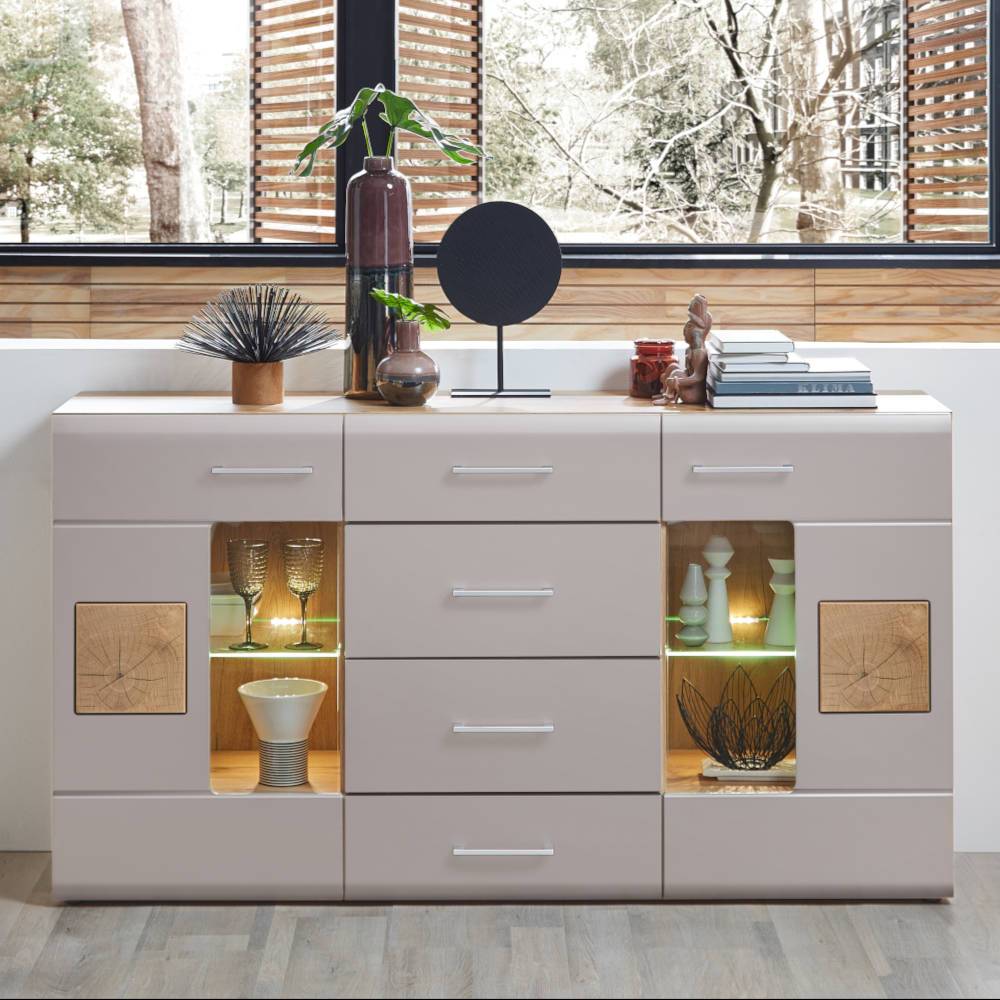 Sideboard Zandravo mit LED Beleuchtung und Hirnholz Applikationen