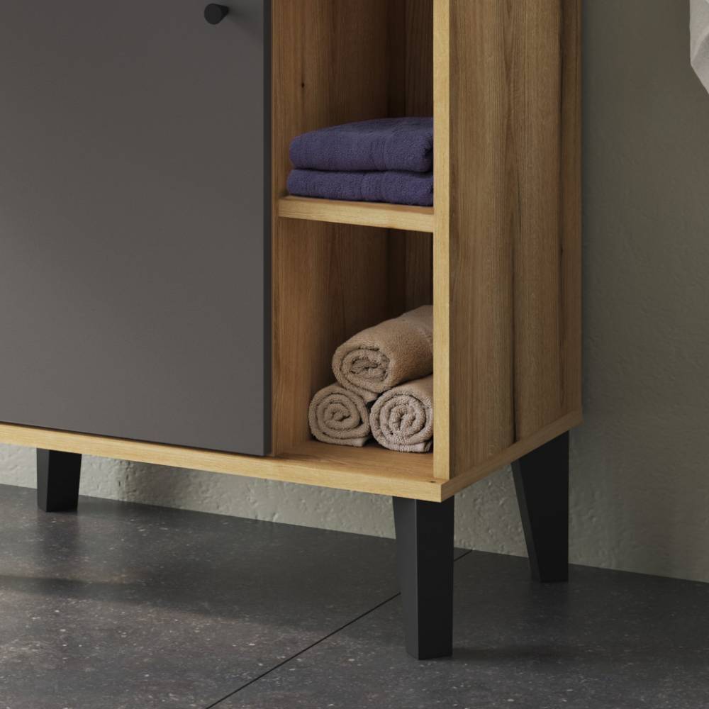 Gäste WC Waschplatz Set Pattinos in Grau und Wildeichefarben (zweiteilig)