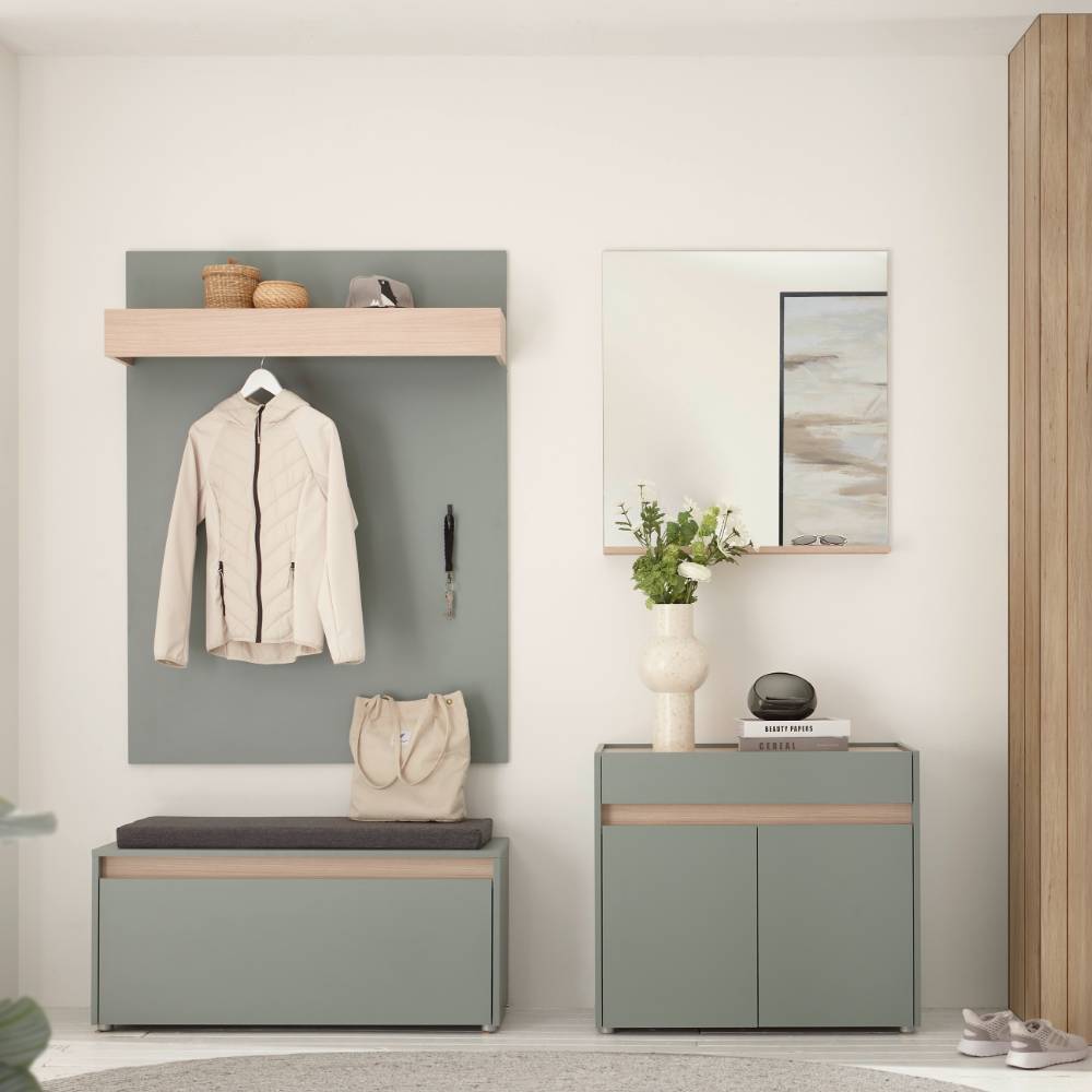 Komplett Garderobe Ulfava in Graugrün und Eichefarben (vierteilig)