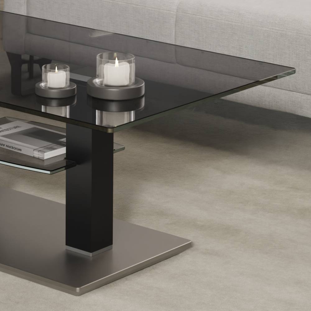 Couchtisch Atlona mit Glasplatte höhenverstellbar