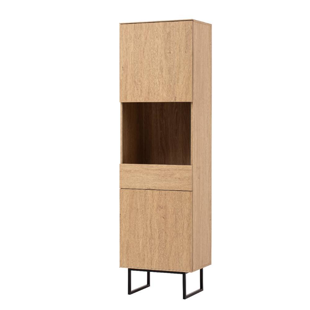 Wohnwand modern Carno in Eiche Stone Holzoptik 200 cm hoch (dreiteilig)