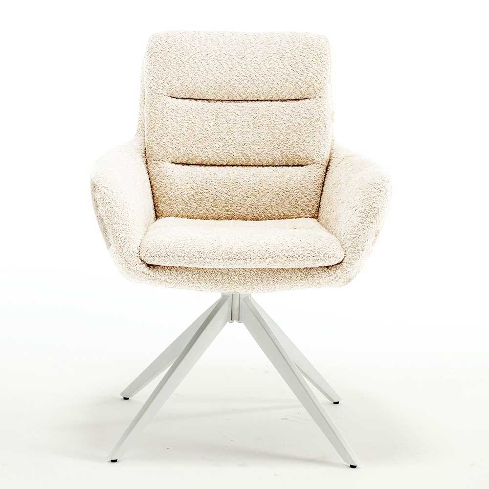 Cremefarbene Esstisch Stühle Velsamos aus Boucle Stoff und Metall (2er Set)