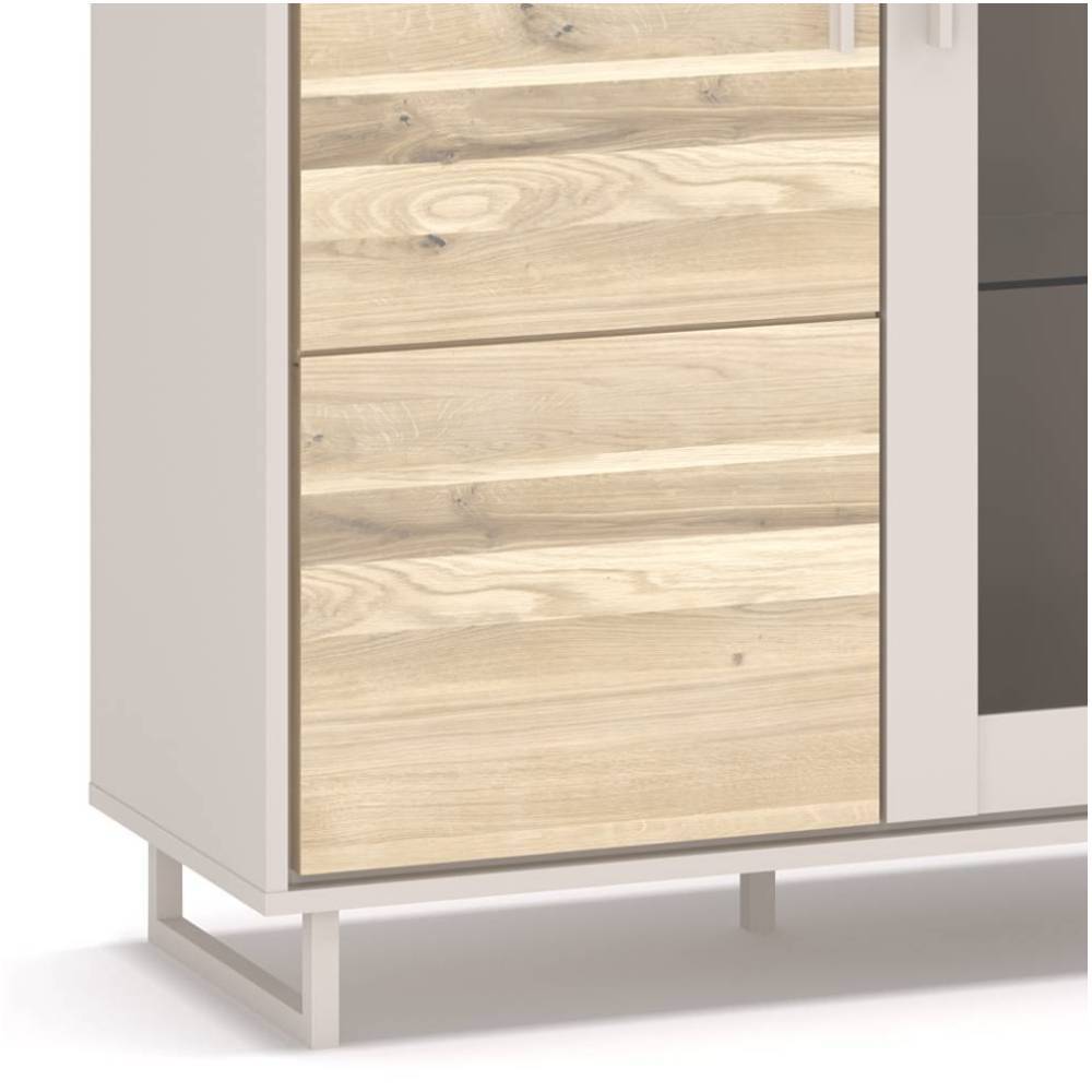 Wohnzimmer Highboard Fortlanda mit Glastür und Bügelgestell aus Metall