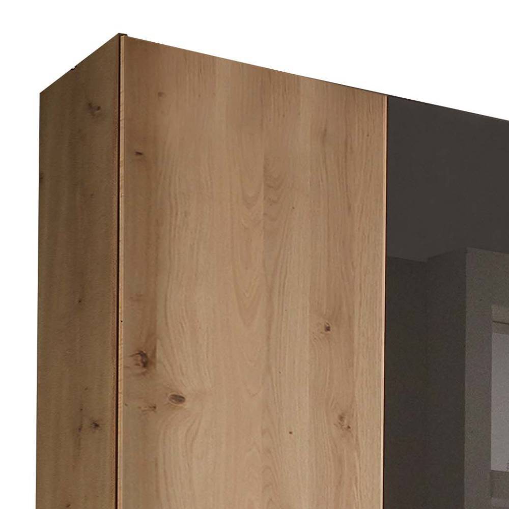 Moderner Kleiderschrank Merkur mit Drehtüren in Eiche Bianco & Dunkelbraun