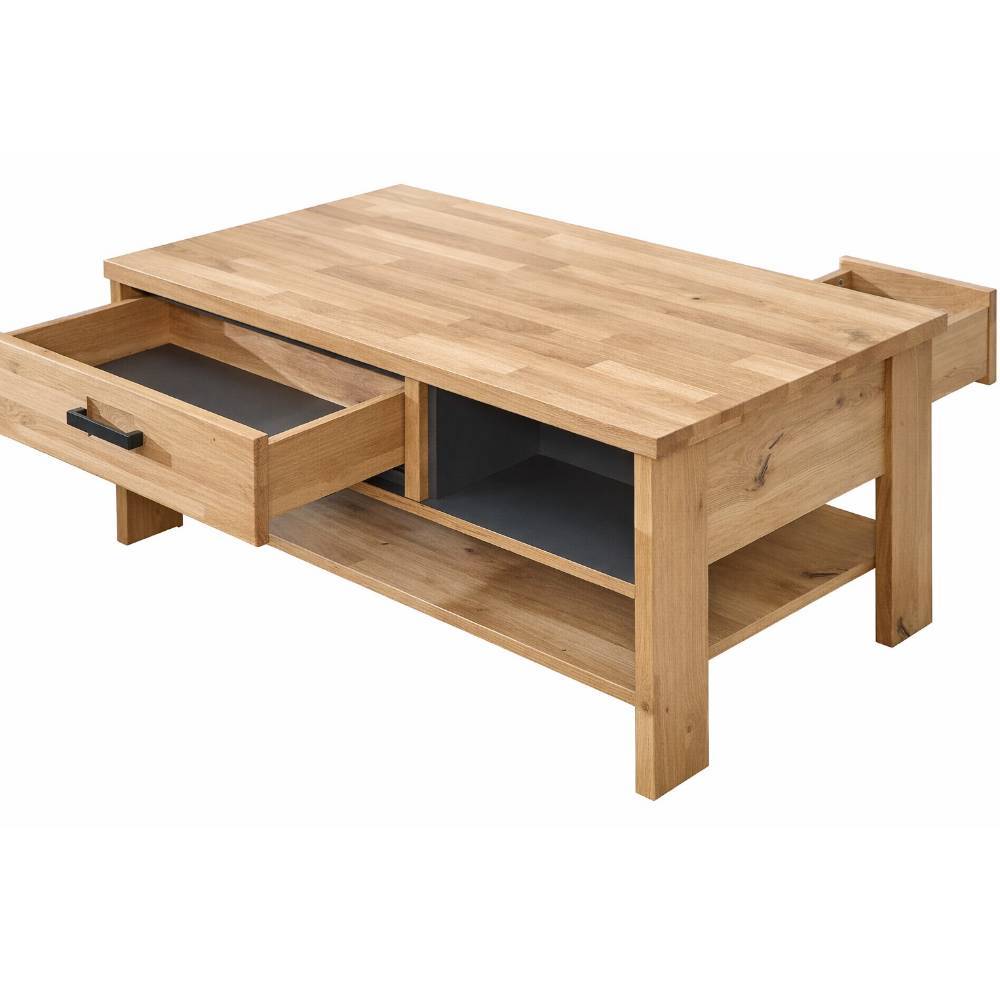 Couchtisch Tablonero mit Massivholzplatte in Wildeichefarben