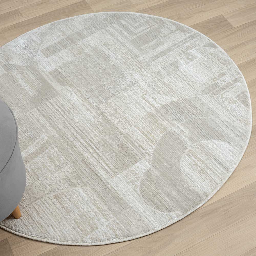 Runder Kurzflor Teppich Calcalero in Cremefarben und Beige