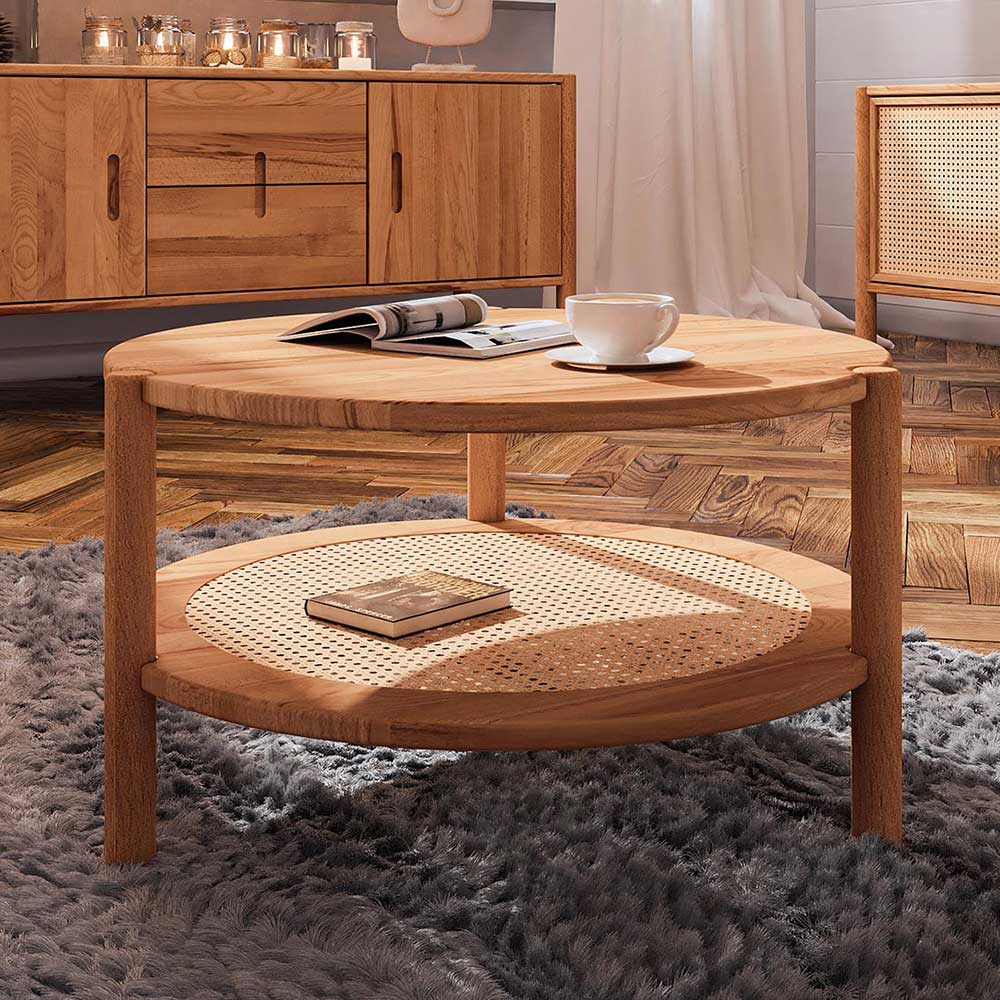 Couchtische Artjes aus Wildbuche Massivholz und Rattan