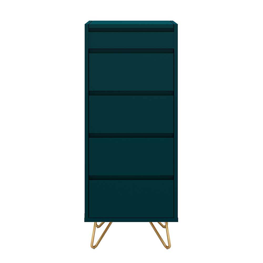 Schminkkommode Andro in Petrol und Goldfarben 110 cm hoch