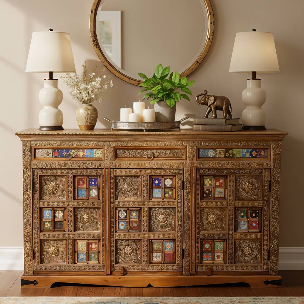 Boho Style Sideboard Legancio handgearbeitet in Bunt