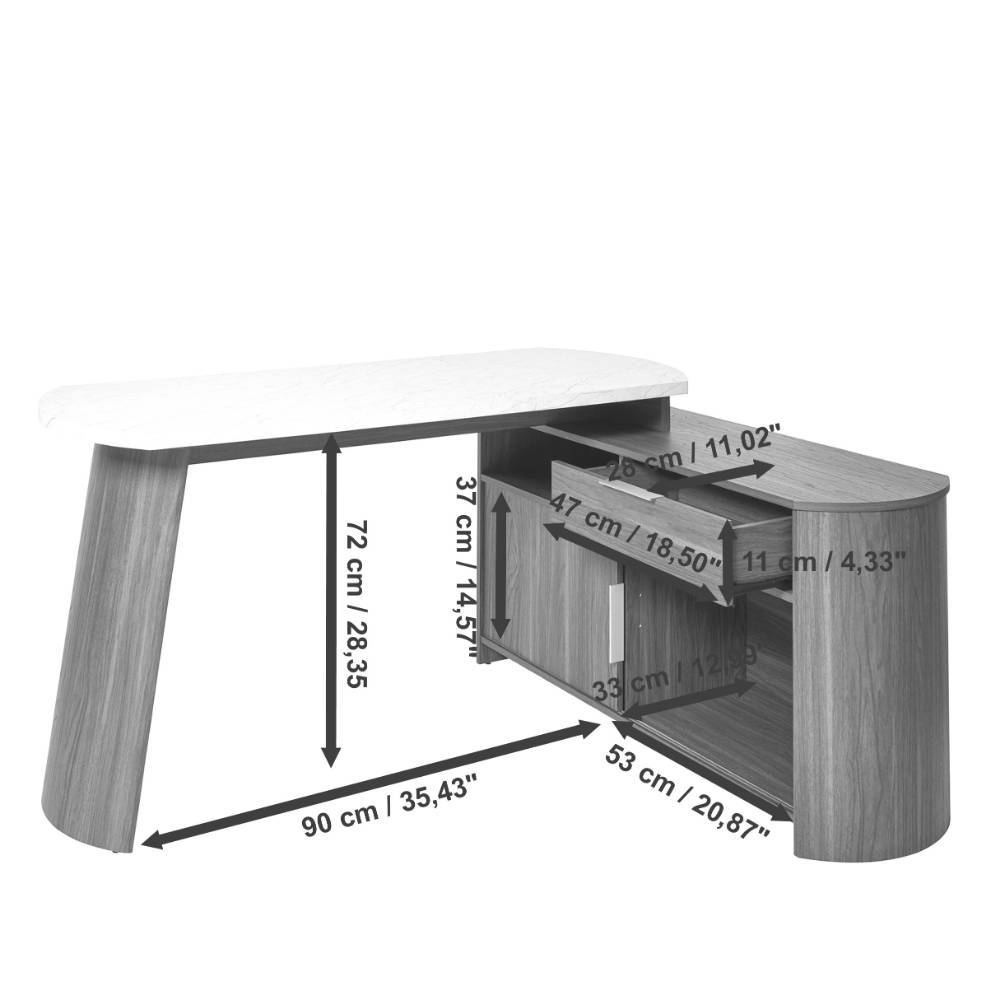 Designschreibtisch Yochana in Marmor Optik und Walnussfarben