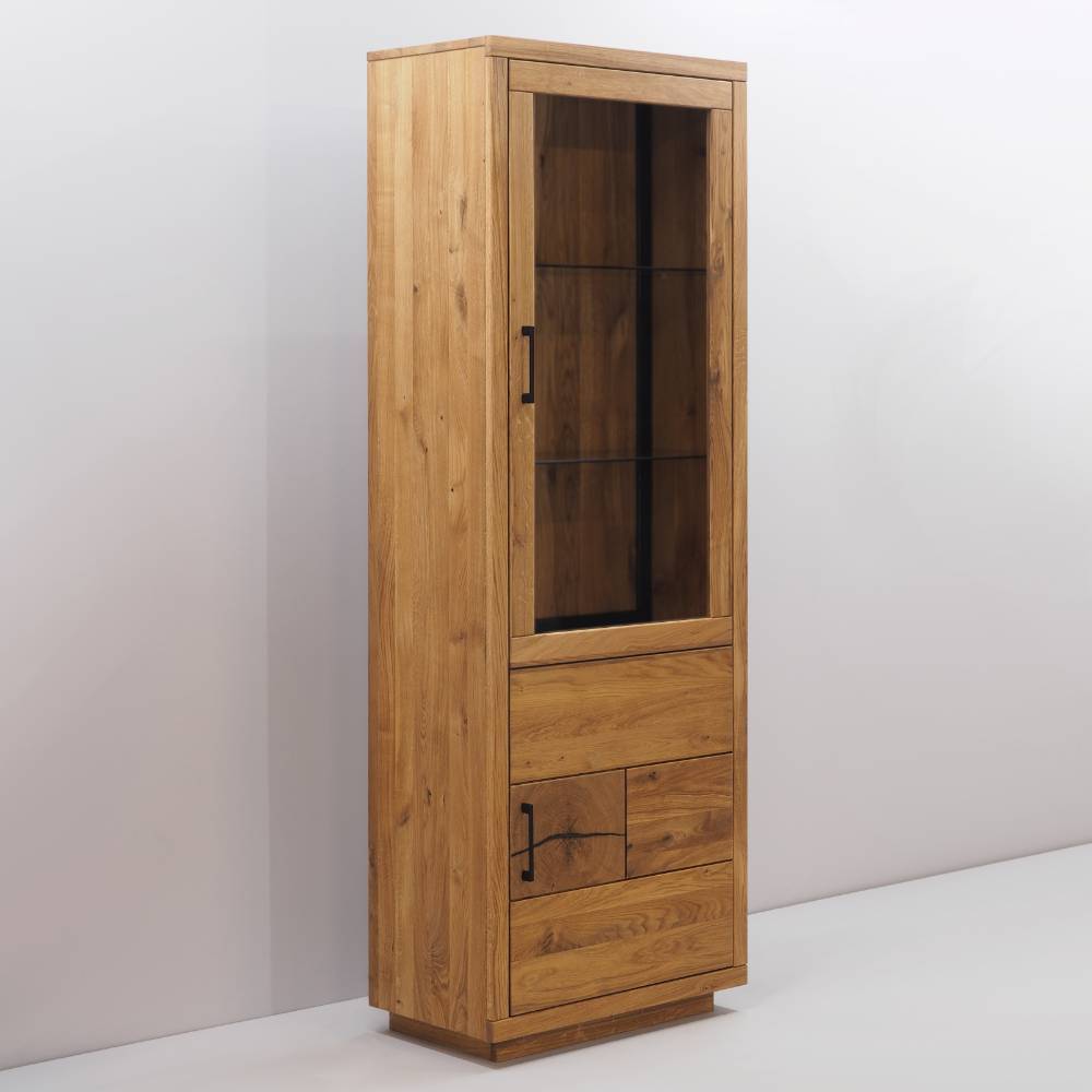 Stauraumvitrine Lasito aus Eiche Massivholz mit Hirnholz Applikation