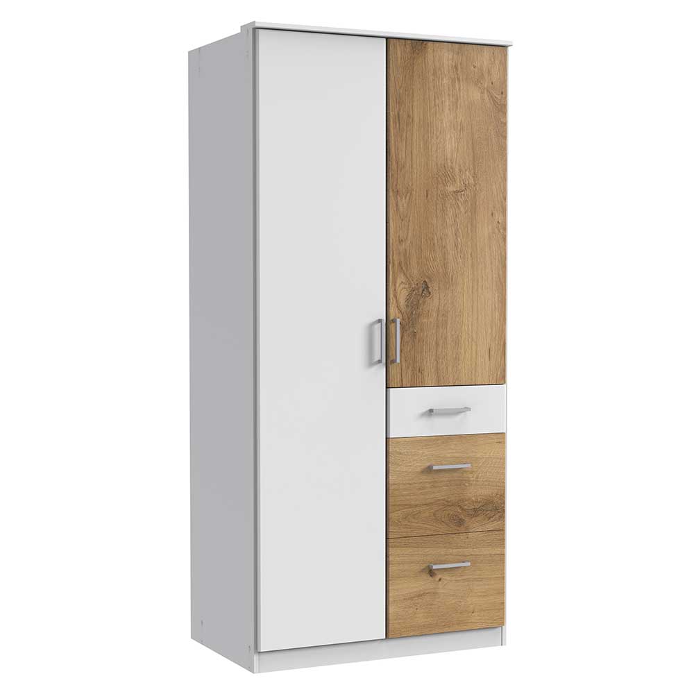 Kleiderschrank zweifarbig Cerhard mit drei Schubladen und Drehtüren