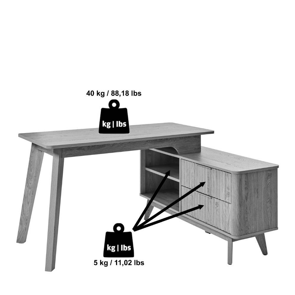 Designschreibtisch Alcarisa im Retrostil mit zwei Schubladen