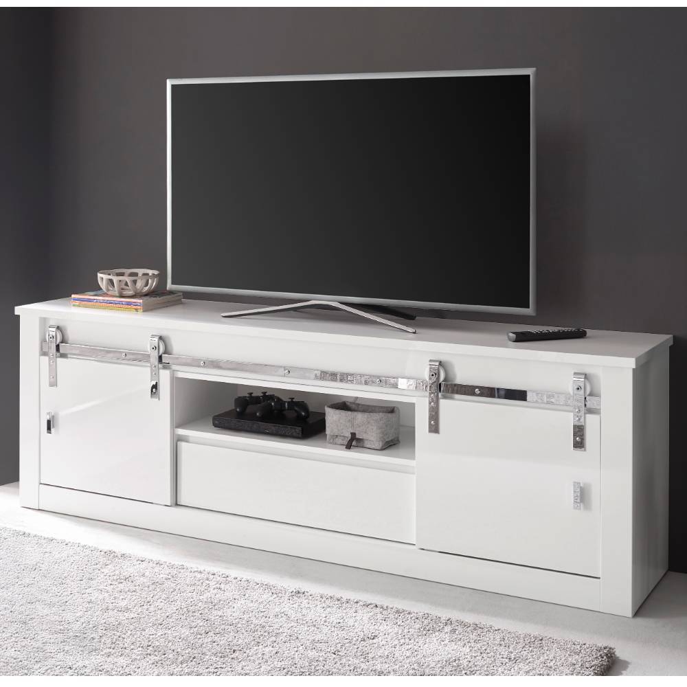 TV Lowboard Melvyno mit 2 Schiebetüren und einem offenen Gerätefach