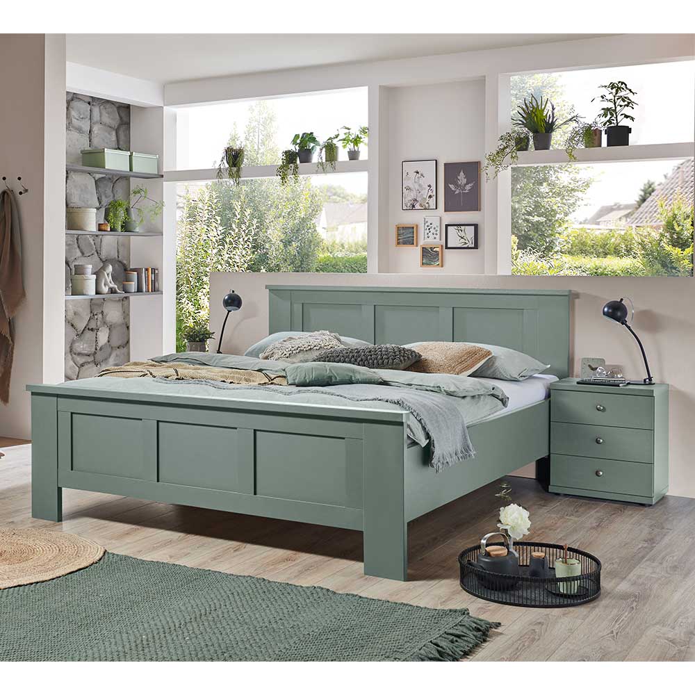 Doppel Bett 160 cm Forjan in Graugrün mit 48 cm Einstiegshöhe