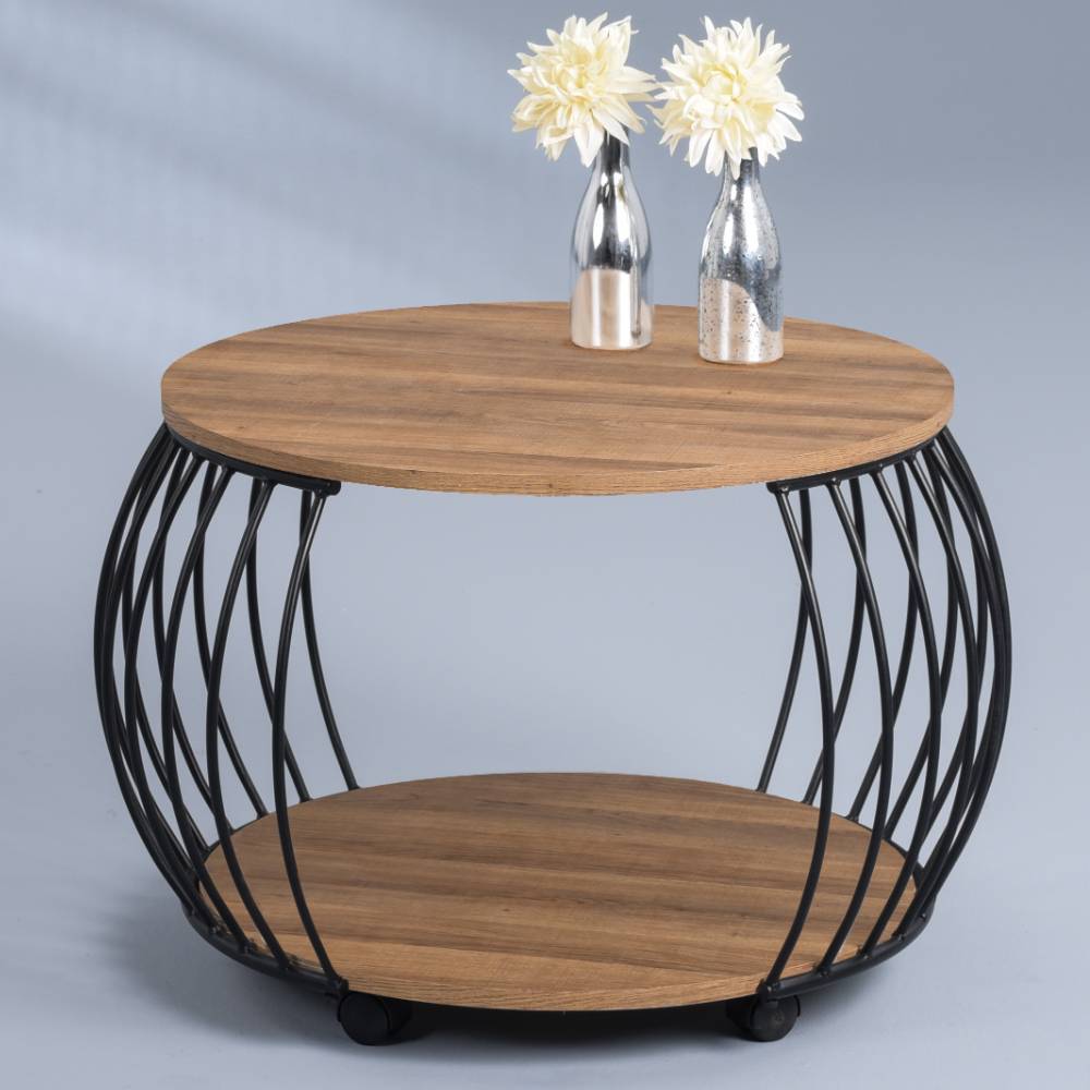 Designercouchtisch Benito mit Drahtgestell in runder Form