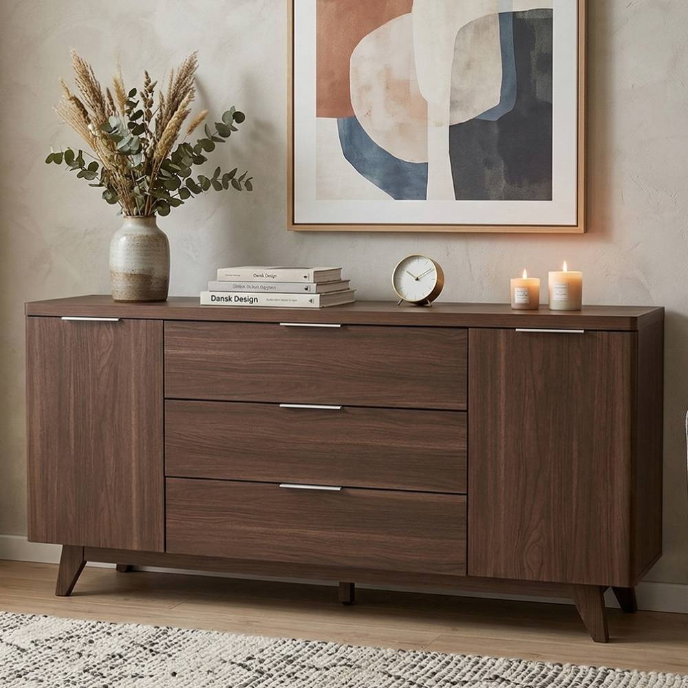 Sideboard Sardanas mit drei Schubladen in Walnussfarben