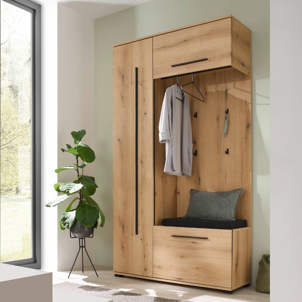 Kompakt Garderobe Nemphia in Eichefarben 111 cm breit