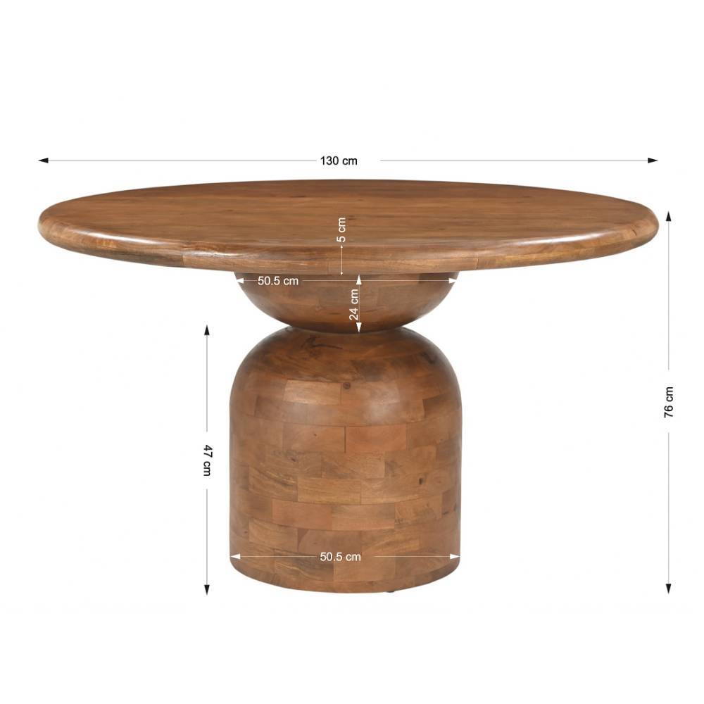 Tisch Massivholz rund Bertylan 130 cm breit und 76 cm hoch
