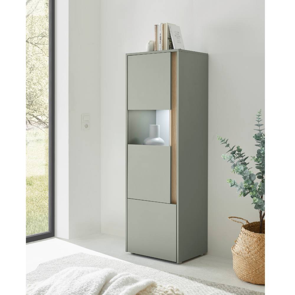 Wohnzimmerschrank modern Ulfava in Graugrün und Eichefarben