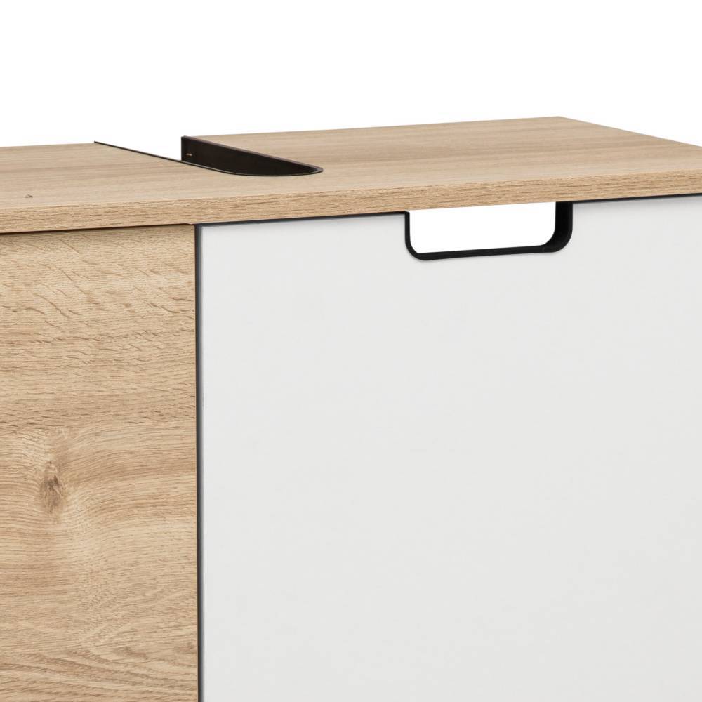 Waschbeckenunterschrank Desancto in Weiß matt und Weißeiche Holzoptik