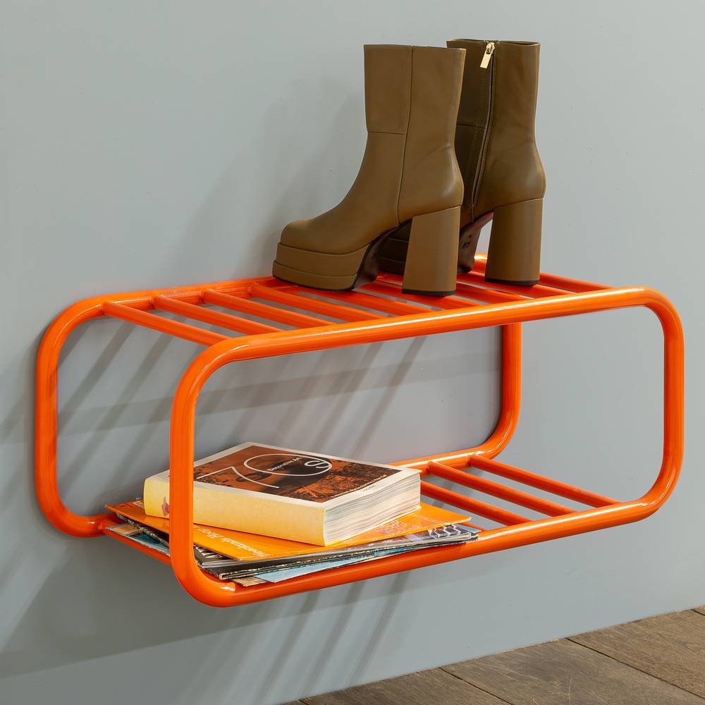 Retrostil Schuhregal Biancaneve in Orange mit zwei Schuhgittern
