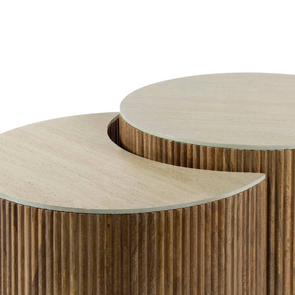 Satztisch Nongo in Mangoholz Sandfarben und Beigegrau (zweiteilig)