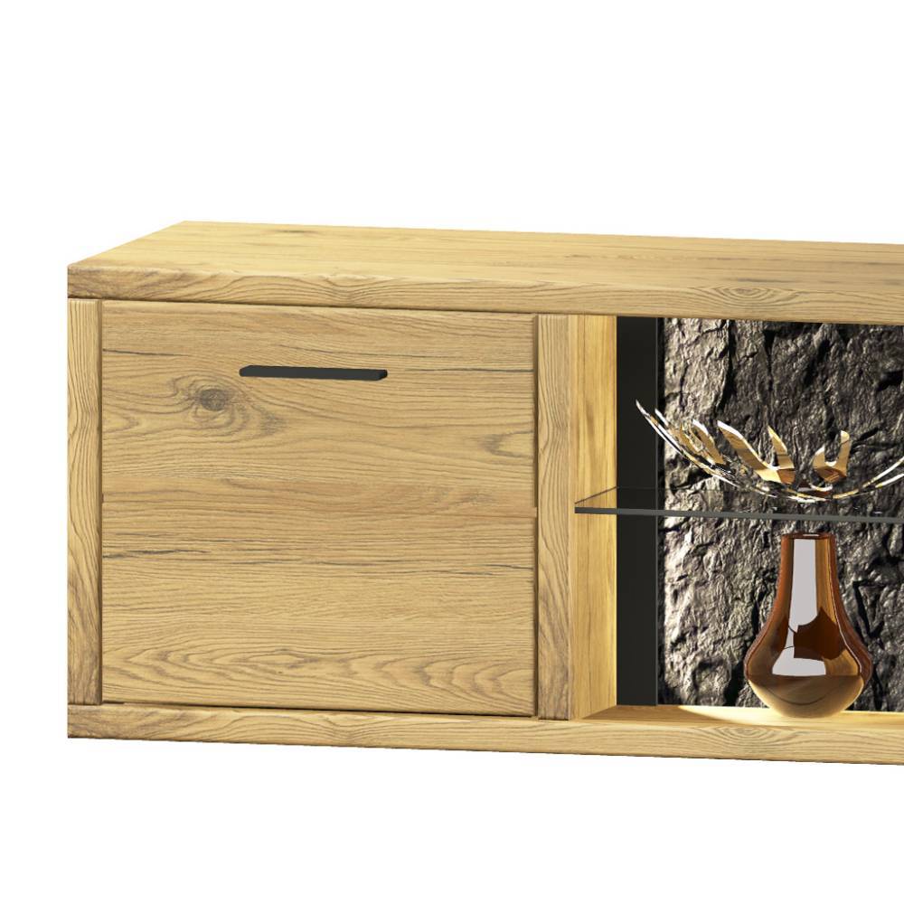 Wohnwand Holz Ostoro in Wildeiche Bianco und modernem Design (dreiteilig)