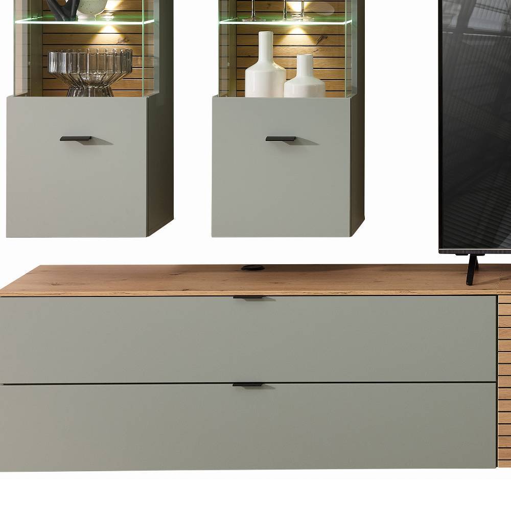 Wohnwand modern Ilitalcon in Graugrün 340 cm breit (siebenteilig)