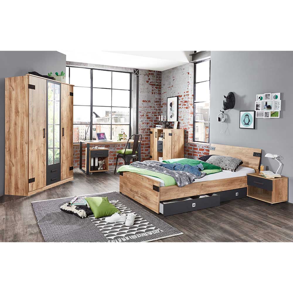 Jugendschlafzimmer Lilames im Industry und Loft Stil mit Bettkästen (sechsteilig)