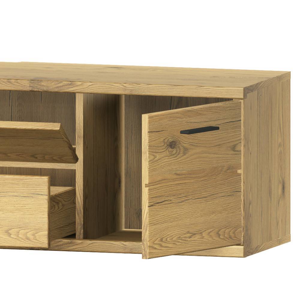 Wohnwand Massivholz Ostoro in Wildeiche Bianco 225 cm hoch (dreiteilig)