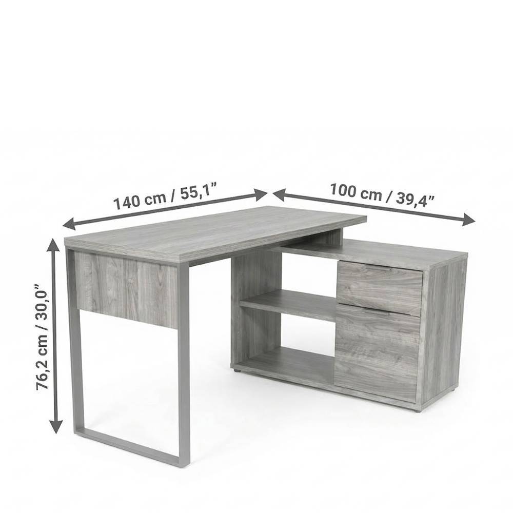 Büroschreibtisch Ortensia mit Seitenregalen in modernem Design