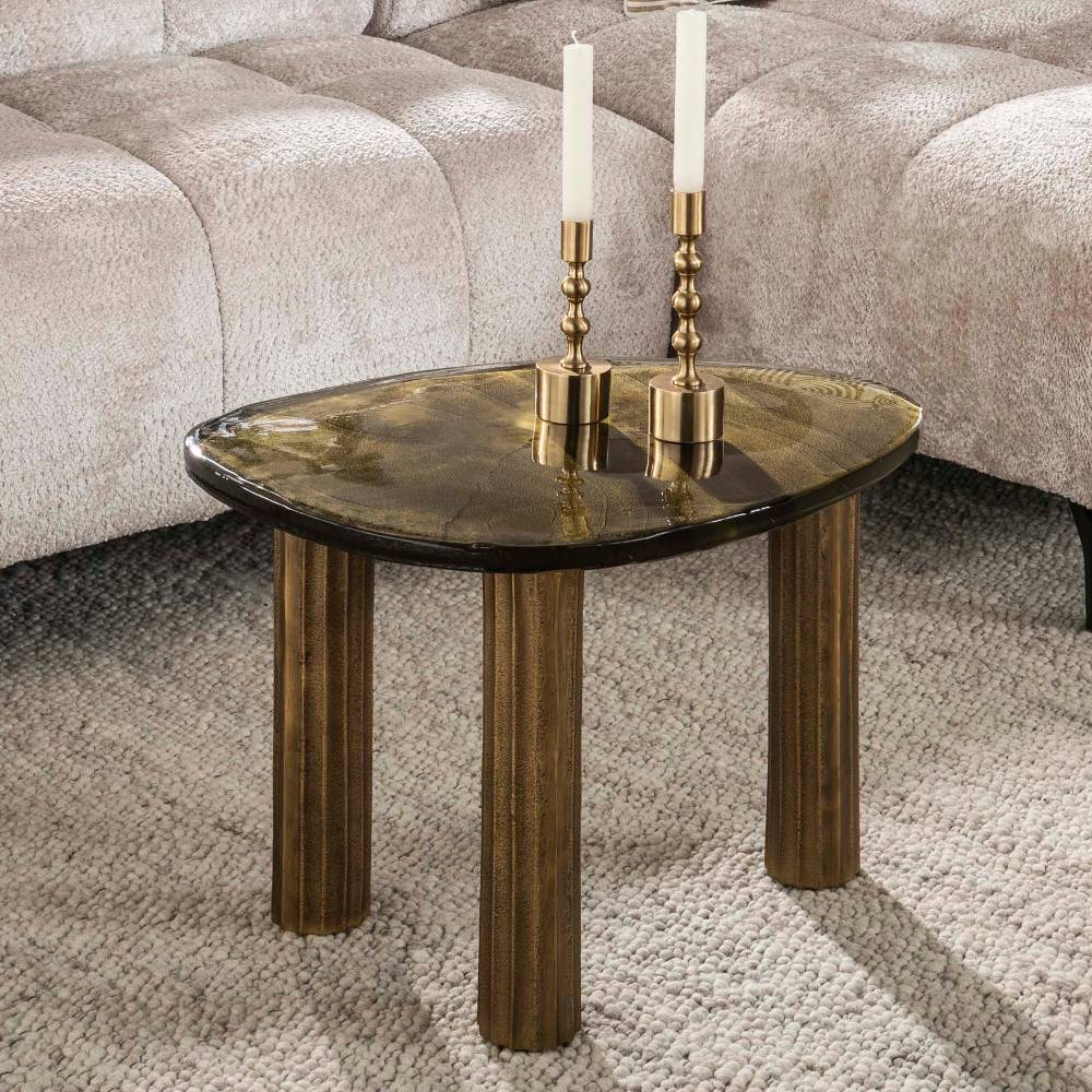 Sofatisch Teshion aus Gussglas und Aluminium