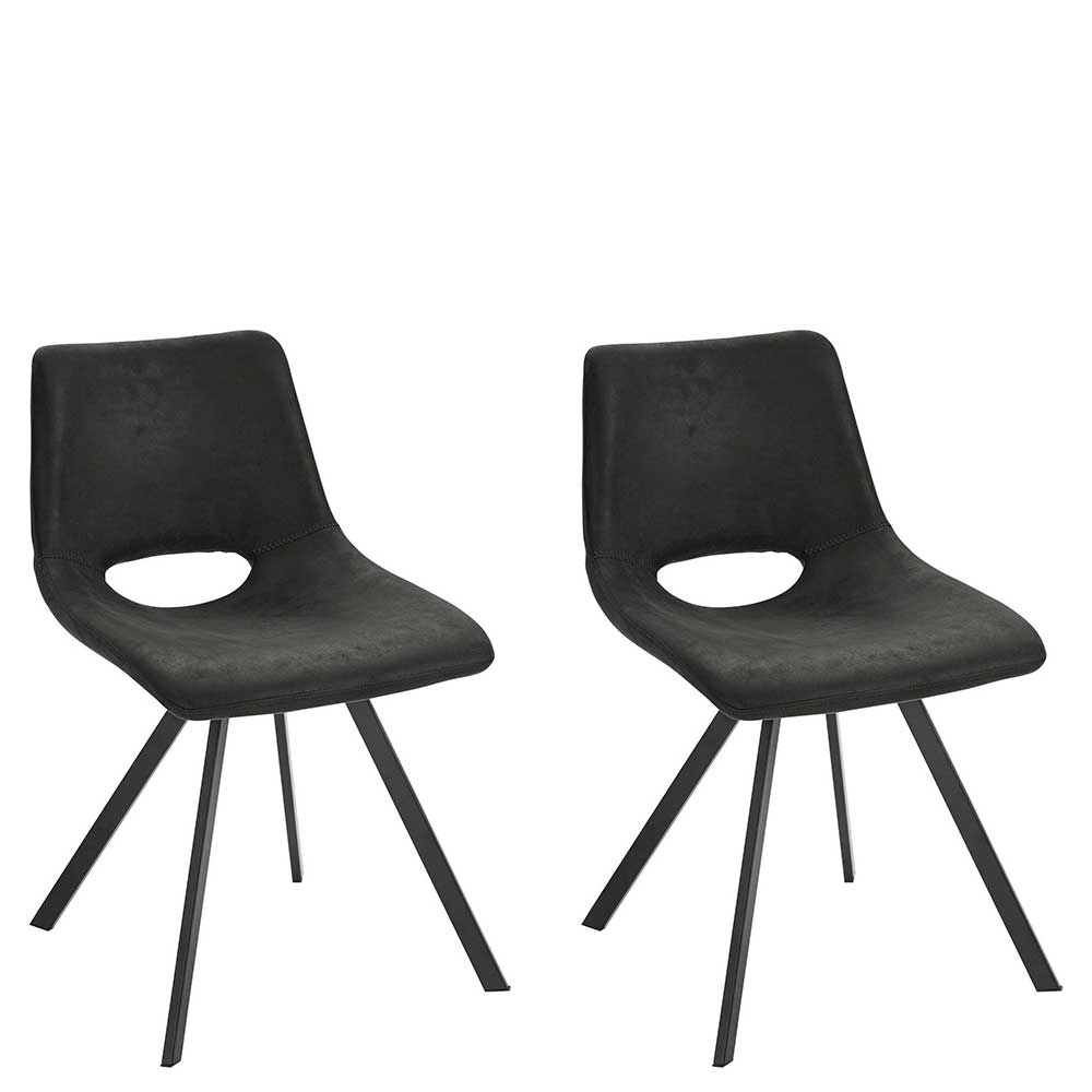 Polsterstühle Rain in Anthrazit und Schwarz Lehne mit Ausschnitt (2er Set)
