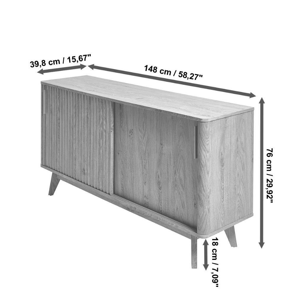 Retrostil Sidebord Timur mit Schiebetüren in Eichefarben