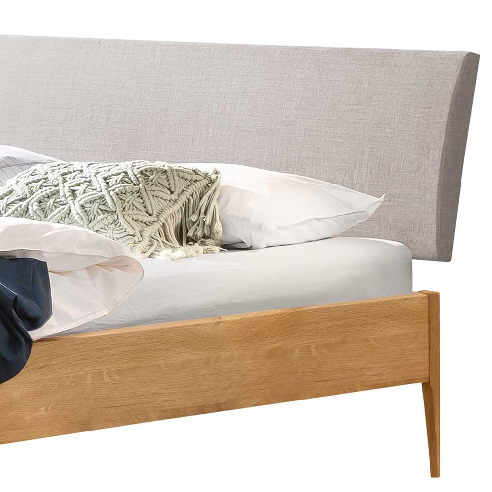 140x200 Bett Wildeiche Broziano mit Polsterkopfteil in Grau