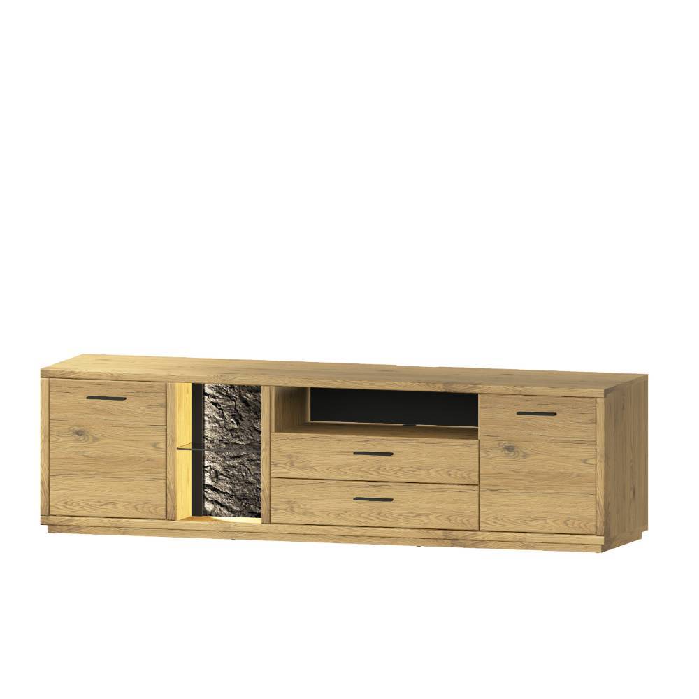 Design Wohnwand Ostoro in Wildeiche Bianco 260 cm breit (zweiteilig)