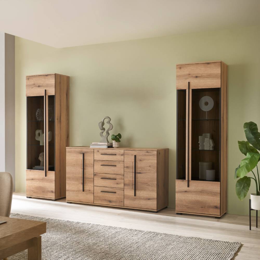 Schrankwand Wohnzimmer Cemutra 200 cm hoch in modernem Design (dreiteilig)