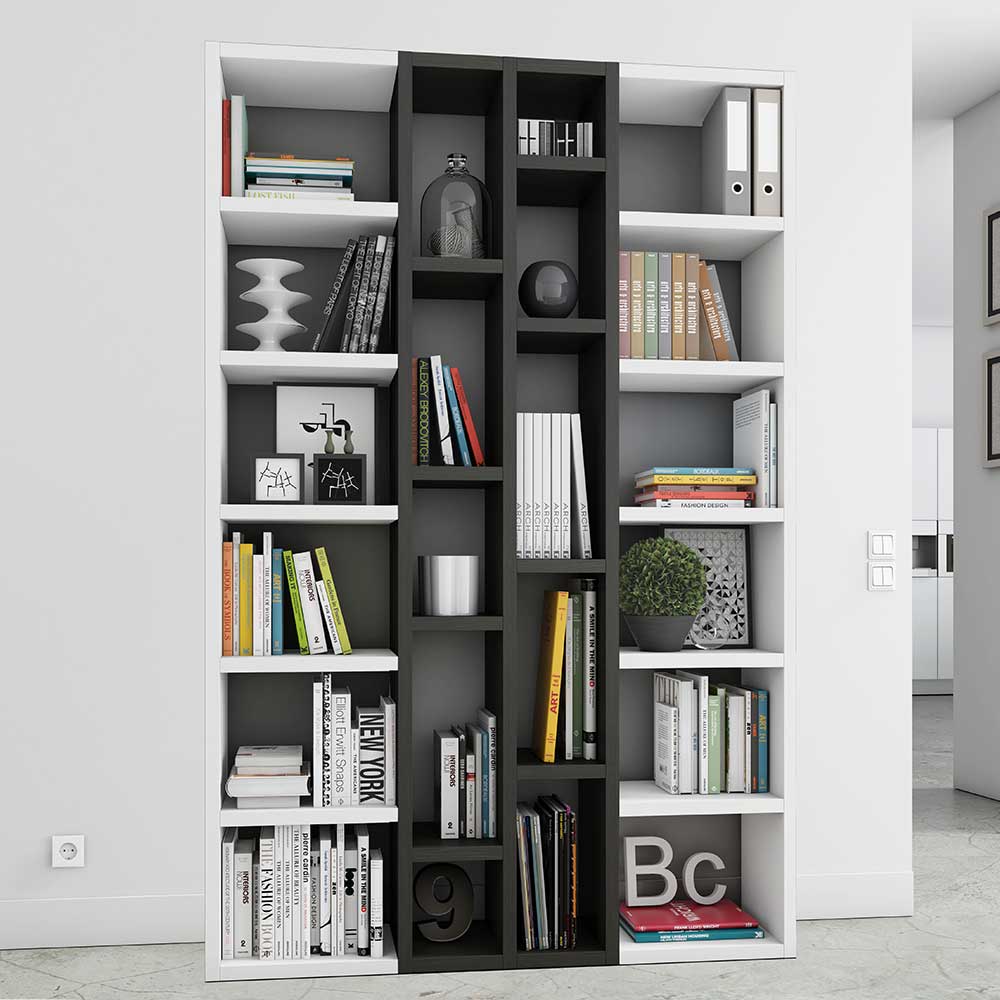 Bücherregal Queen in Weiß und Eiche Schwarz Braun 145 cm breit